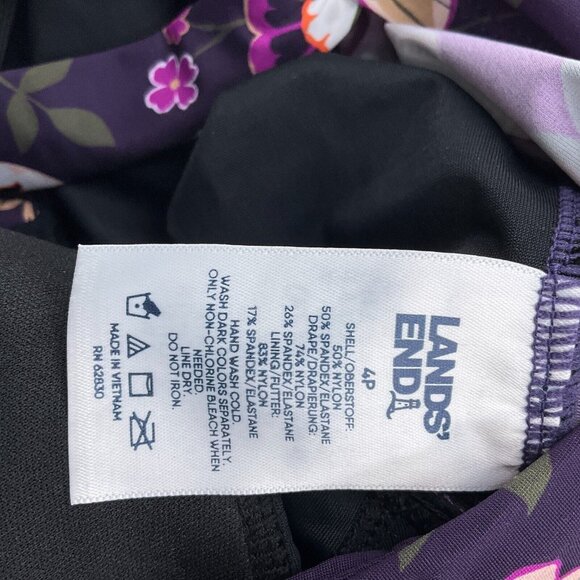 Lands End Swim Suit 4P Purple Floral‎ 1pc Ruched Padded Bra Nylon Spandex NWT - Picture 7 of 9